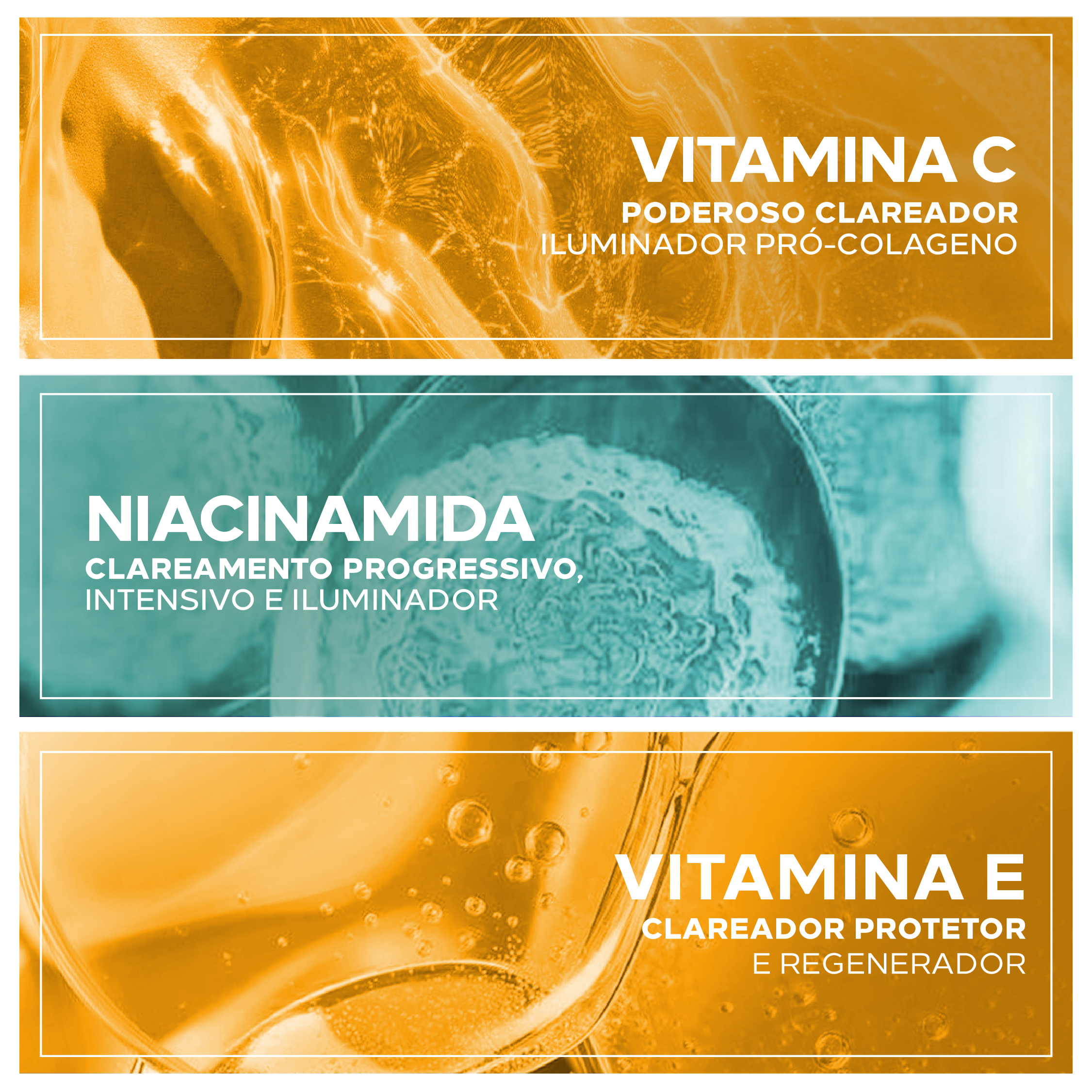 Ingredientes do Biosole C FPS 50: vitamina C, vitamina E e niacinamida.