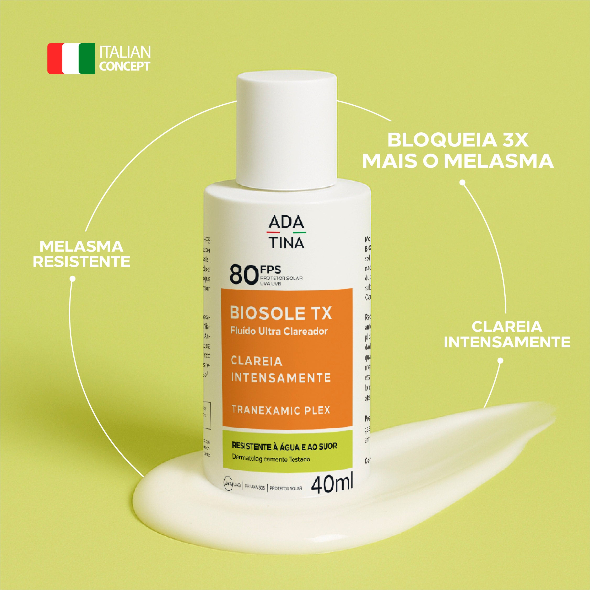 Biosole TX FPS 80 bloqueia 3x mais o melasma e clareia intensamente.