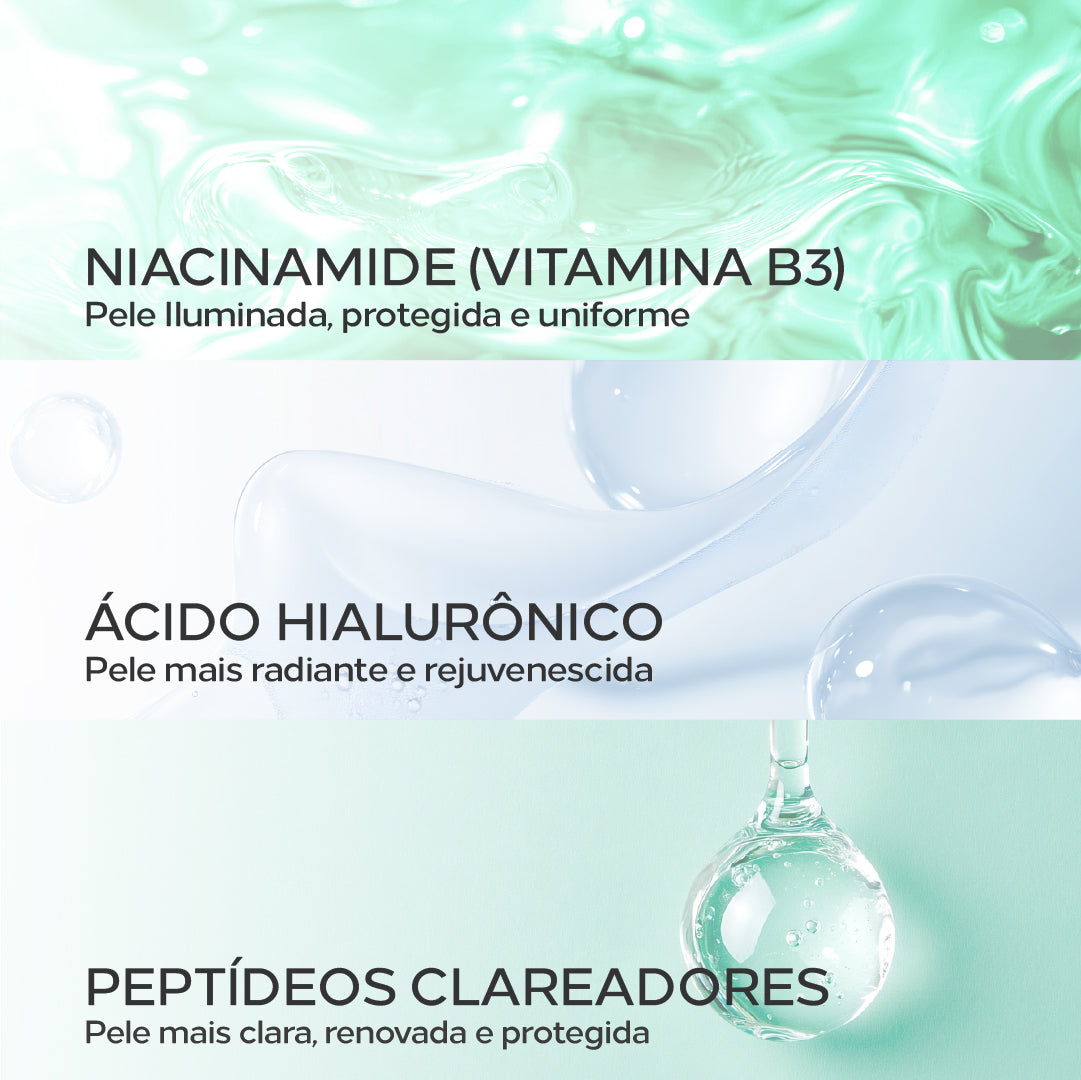 Ingredientes do Niacinamide Powder: niacinamida, ácido hialurônico e peptídeos clareadores.