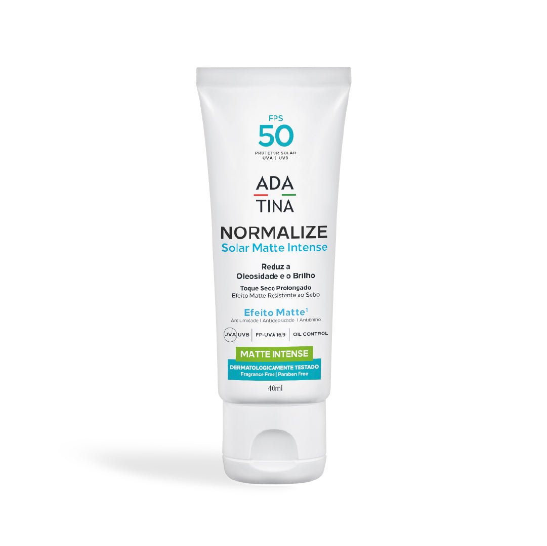 Protetor solar Normalize Solar Matte Intense FPS 50 da Ada Tina para peles oleosas e acneicas.