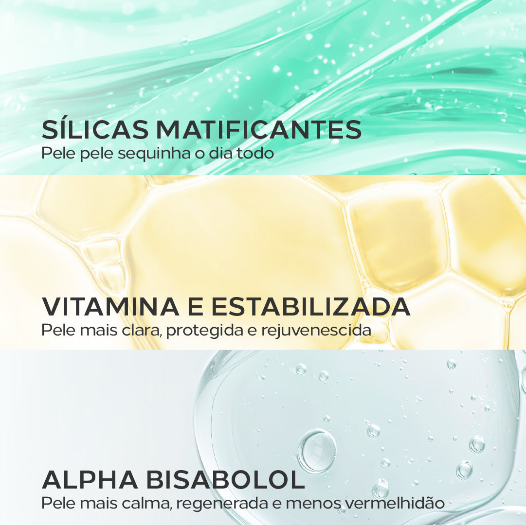 Ingredientes do Normalize Solar Matte Intense FPS 50: sílicas matificantes, vitamina E e alfa bisabolol.