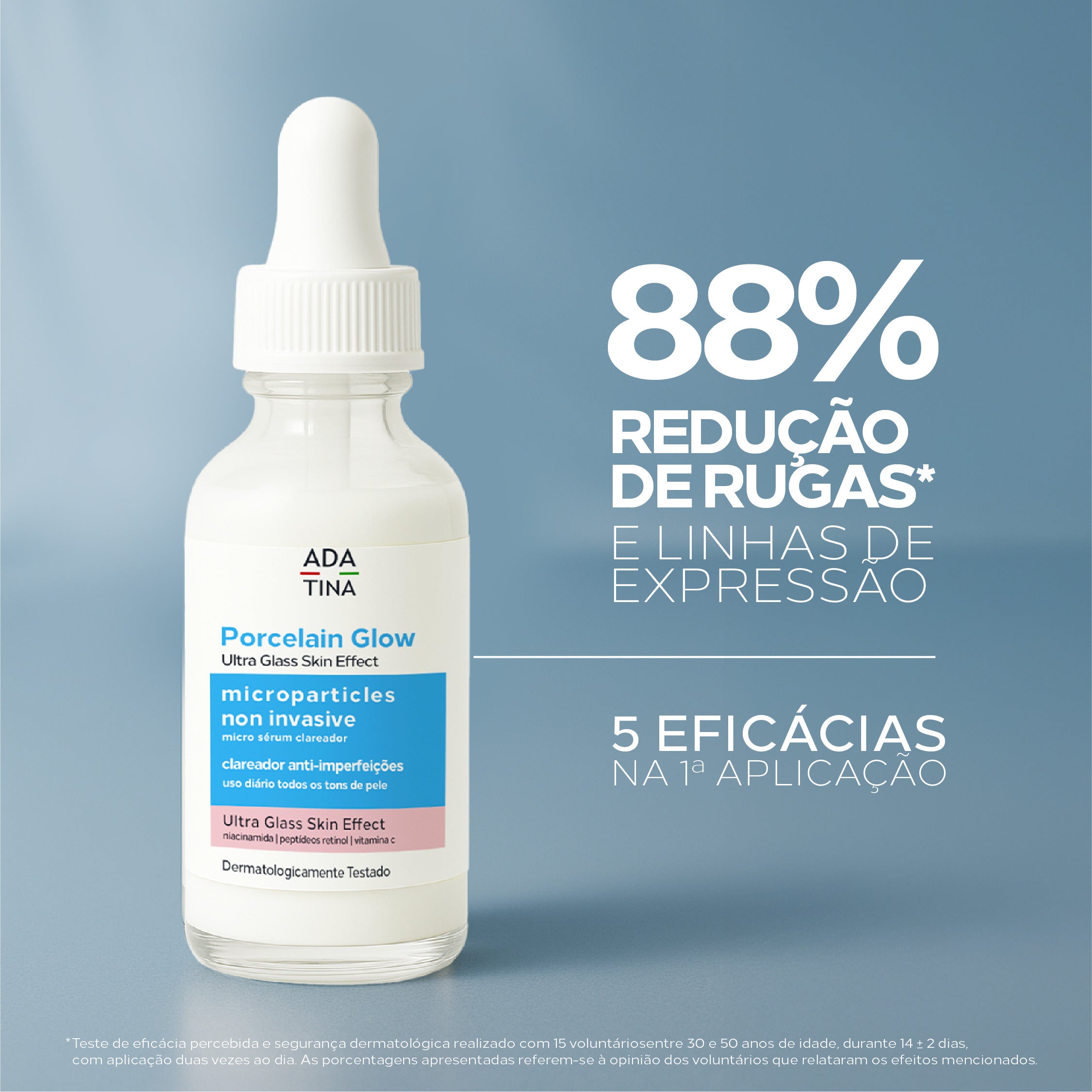 Sérum Porcelain Glow Ada Tina reduz rugas e linhas de expressão com eficácia imediata.