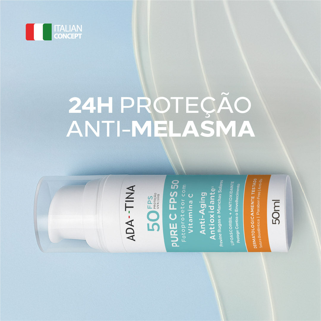Protetor solar Ada Tina Pure C FPS 50 com 24h de proteção anti-melasma