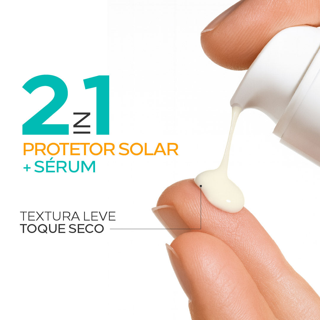 Ada Tina Pure C FPS 50 protetor solar com sérum antioxidante 2 em 1, e toque seco.