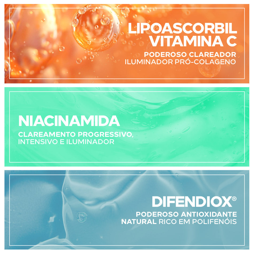 Ingredientes ativos Vitamina C, Niacinamida e Difendiox no protetor solar Ada Tina Pure C FPS 50