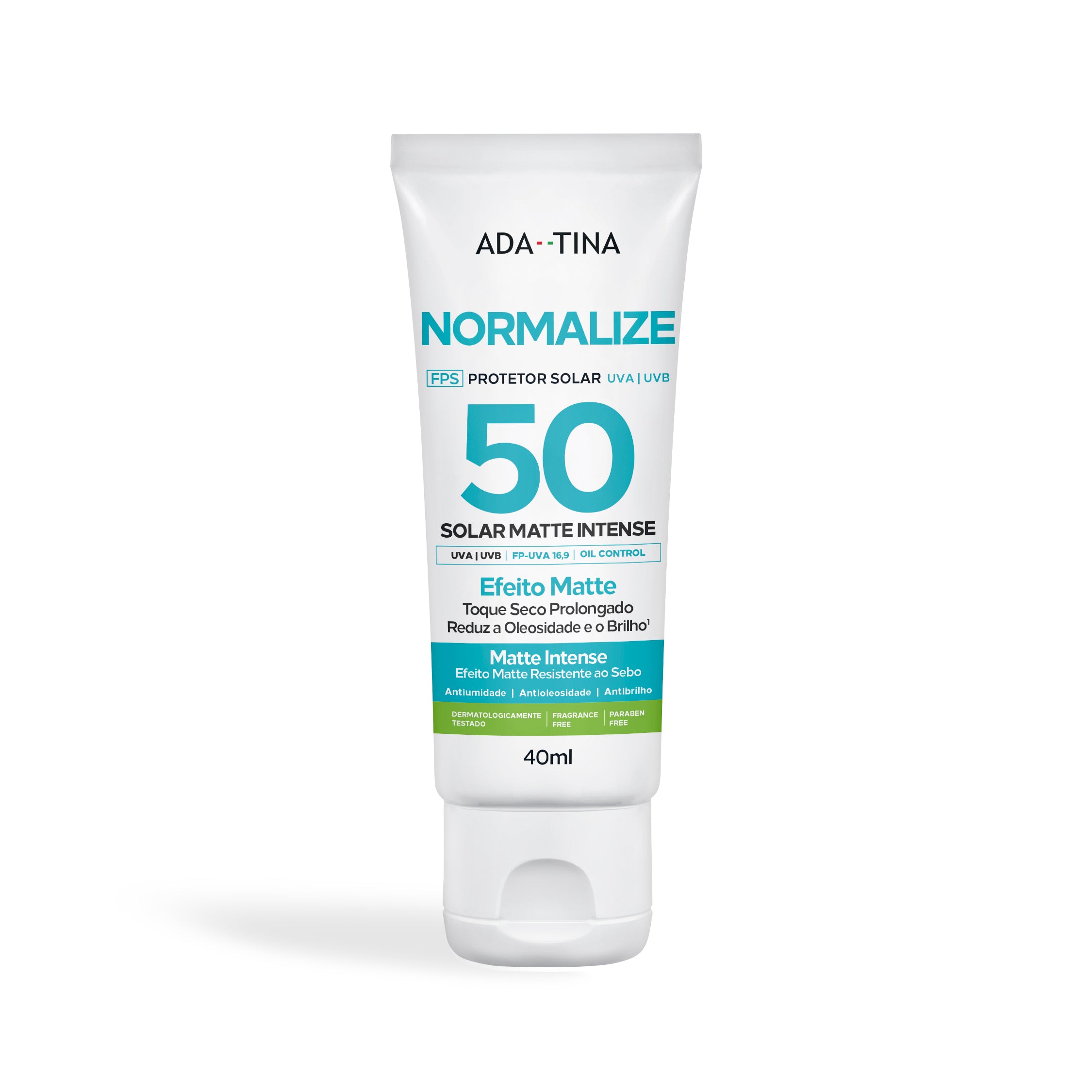 Protetor solar Normalize Solar Matte Intense FPS 50 com efeito matte e toque seco.