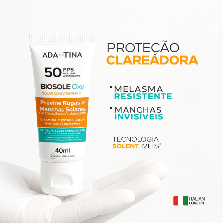 Kit 2 Un Protetor Solar Facial 12HS Clareador Anti-Calor 2x Mais Rápido – Biosole Oxy FPS 50 40ml