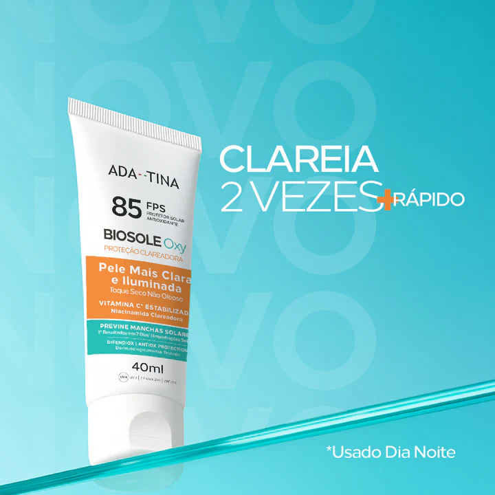 Kit Protetor Solar 12HS Clareador + Hidratante Multi Clareador – Biosole Oxy FPS 85 + Nia B5 Ultra Glow