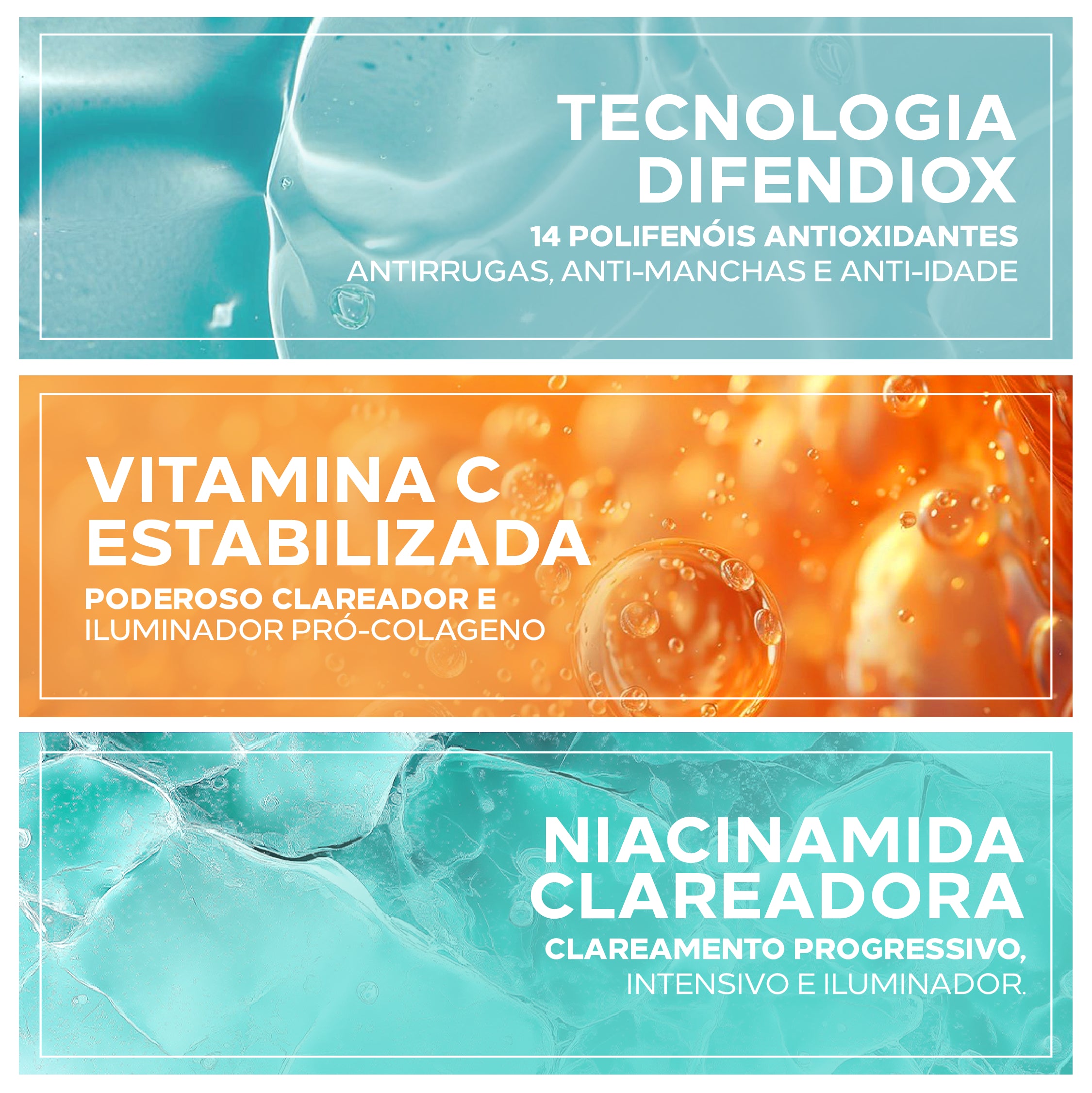 Ingredientes do Biosole Oxy FPS 85: tecnologia Difendiox, vitamina C e niacinamida.