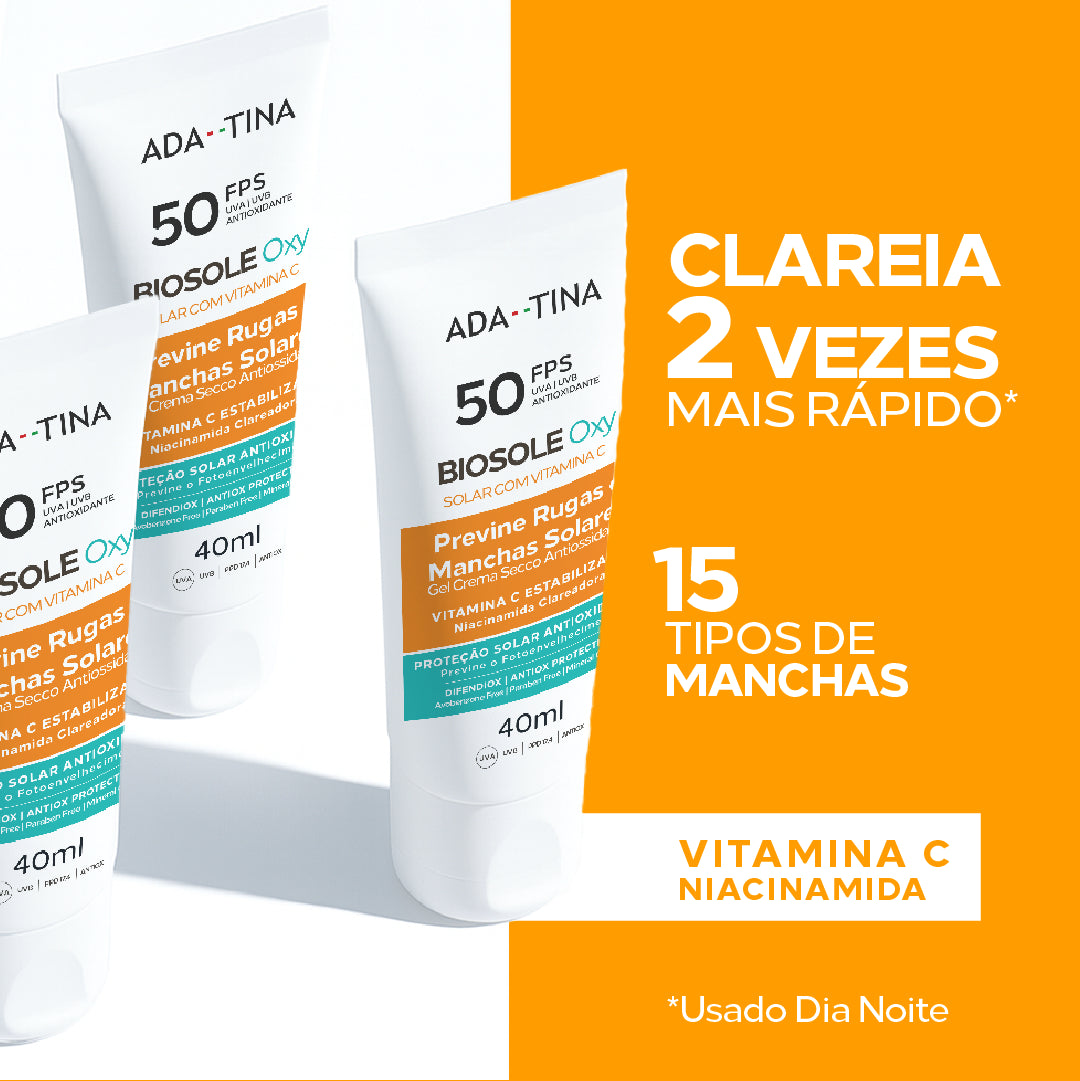 Protetor Solar Facial 12HS Clareador Anti-Calor 2x Mais Rápido – Biosole Oxy FPS 50 40ml