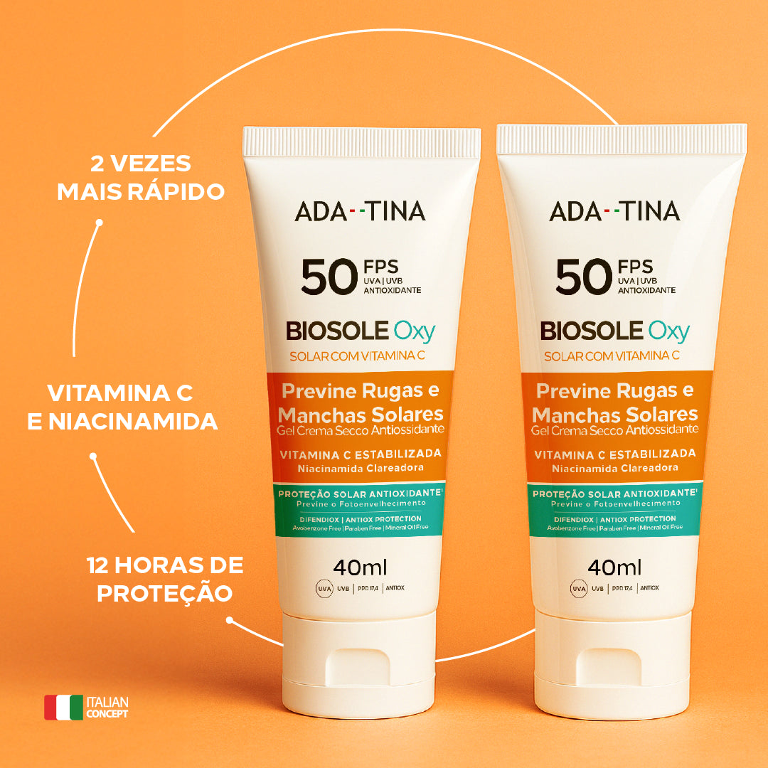 Protetor Solar Facial 12HS Clareador Anti-Calor 2x Mais Rápido – Biosole Oxy FPS 50 40ml