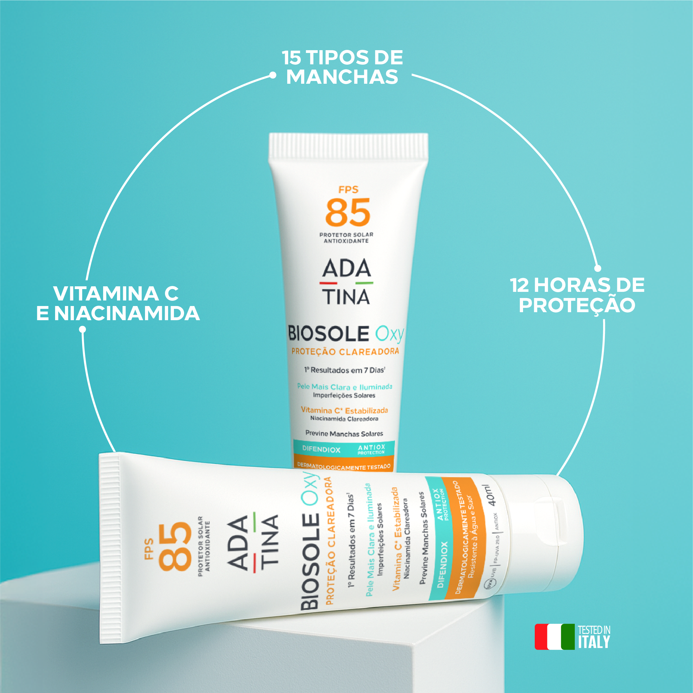 Biosole Oxy FPS 85 clareia 15 tipos de manchas e protege a pele por até 12 horas.