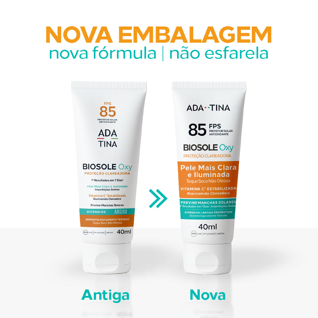 Nova embalagem e fórmula do protetor solar Biosole Oxy FPS 85.