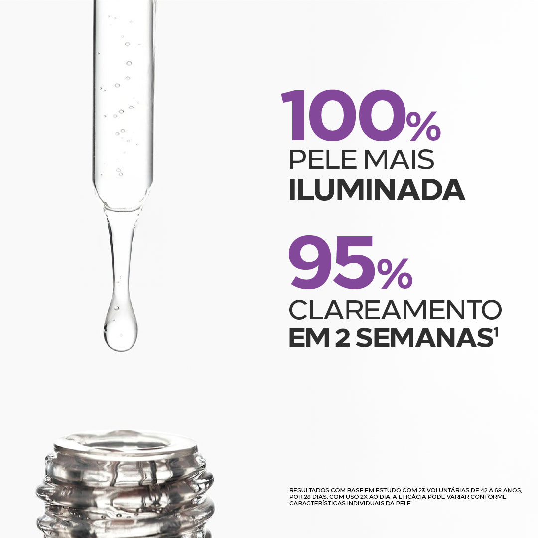 Pele 100% mais iluminada e com clareamento em até 2 semanas com o sérum Clarivis TX Ultra Clarify.