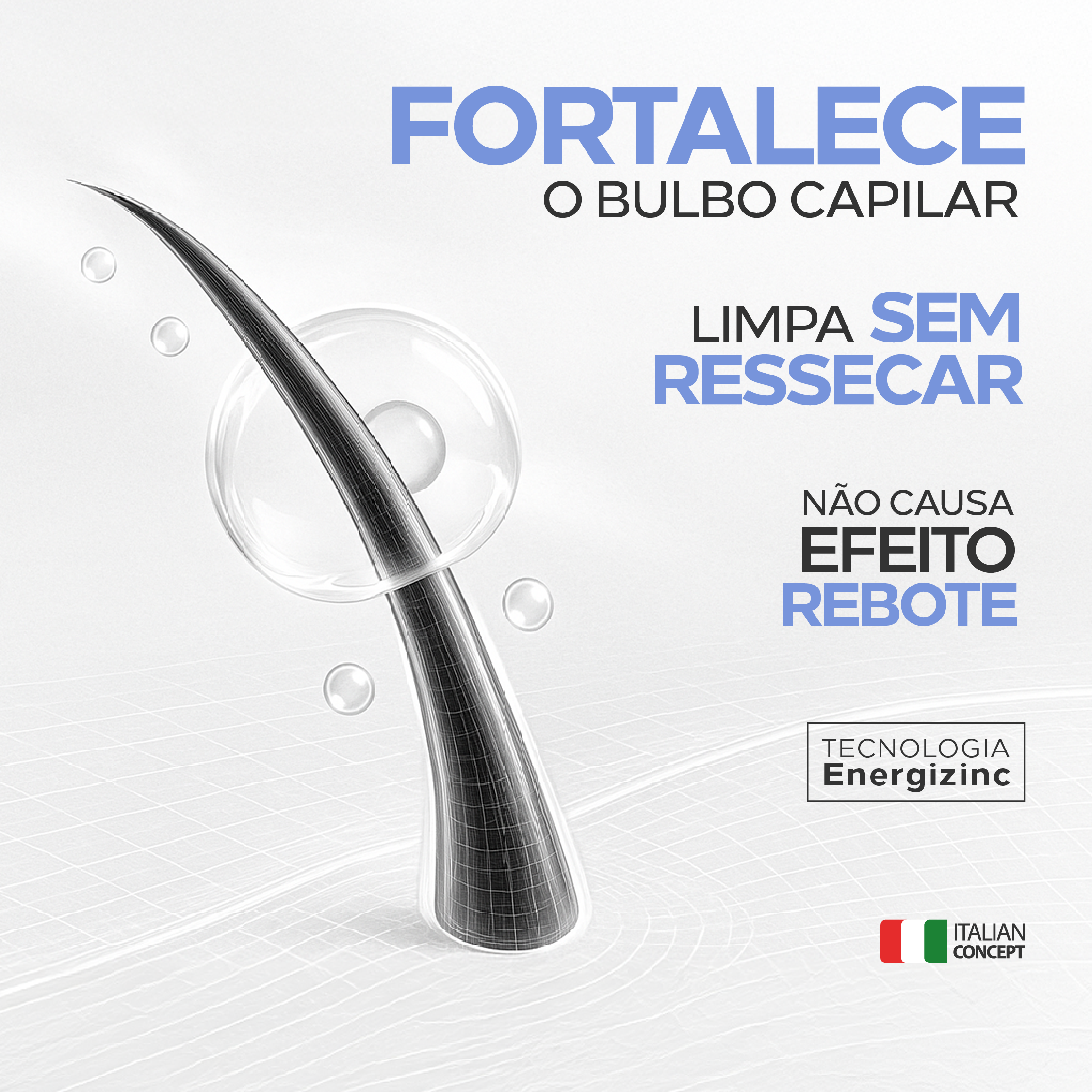 Shampoo Amplexe Ultra Zinc utiliza tecnologia Energizinc para fortalecer o bulbo capilar e limpar sem ressecar.